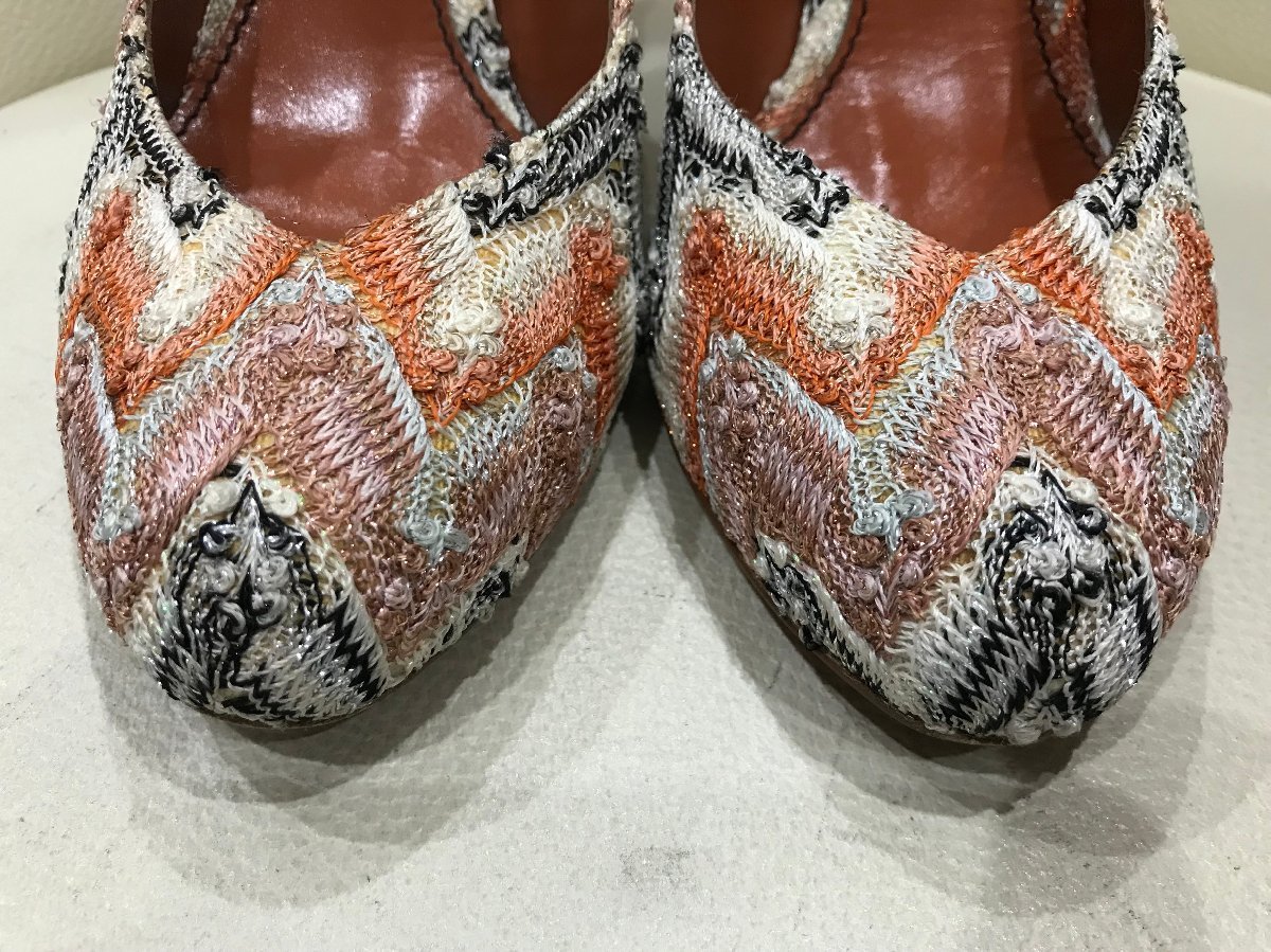 ■【YS-1】 ミッソーニ MISSONI ■ パンプス 刺繍 ■ マルチカラー オレンジ系 22cm 36 ヒール高11,5cm ■ イタリア製【同梱可能商品】K■_画像4