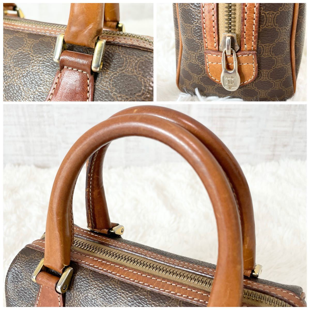 18cm】CELINE セリーヌ マカダム ミニボストン ショルダーバッグ 18cm】CELINE セリーヌ マカダム ミニボストン ショルダーバッグ
