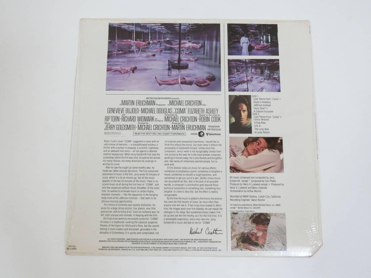 映画 コーマ LPレコード オリジナル・サウンドトラック サントラ US盤 MG-1-5403 ジェリー・ゴールドスミス マイケル・クライトンの画像2