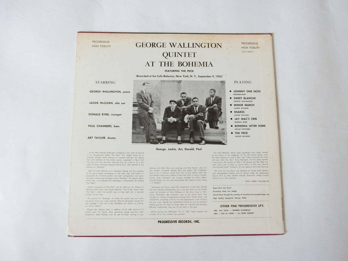 ジョージ・ウォーリントン LPレコード カフェボヘミア 国内盤 ULS-1860-V George Wallington Quintet At The Bohemia _画像2