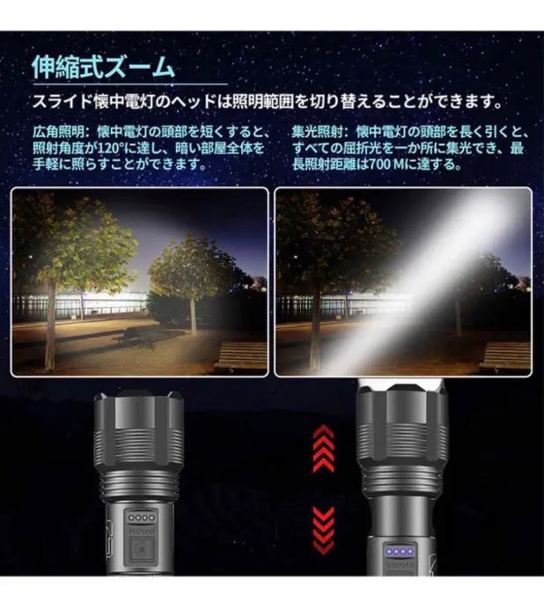 LED 懐中電灯 ハンディライト 超強力 軍用 強力 超高輝度 9000ルーメン USB充電式 