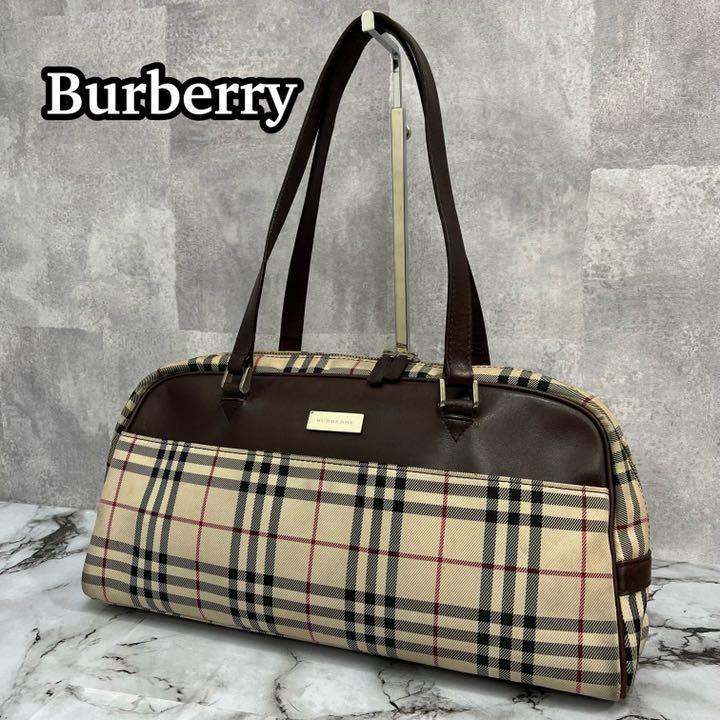 のバックで BURBERRY - バーバリー ノバチェック 革製 トートバック 美