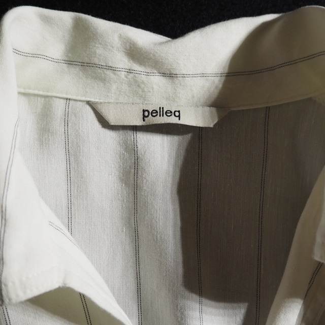 H7886P　▼pelleq ペレック▼　Long Stripe Shirt リネン混 マキシ丈 プルオーバーシャツワンピース ホワイト 白 ストライプ 春夏 rb mks_画像6