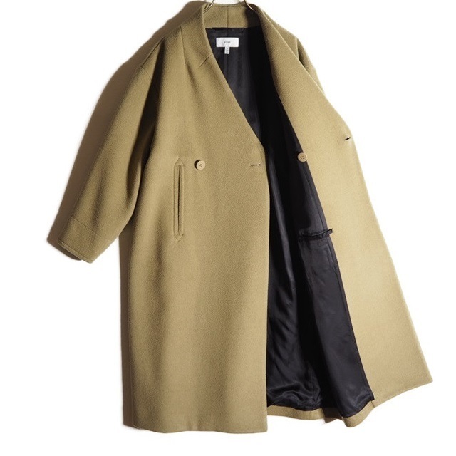 終売品 HYKE ノーカラーメルトンコート ロングコート