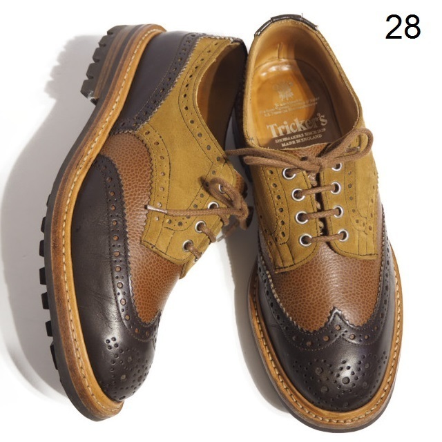 U2193P　▼Tricker's トリッカーズ▼　M5633 クレイジー ウィングチップシューズ コンビレザー 茶 9/28cm rb mks