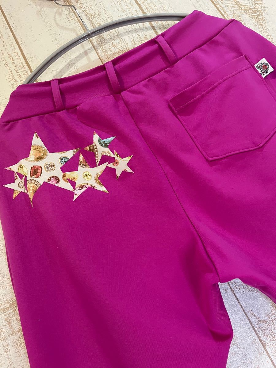 ミカノ■ギャングスターパンツ*星いっぱい*サイドギャザー*カシスピンク