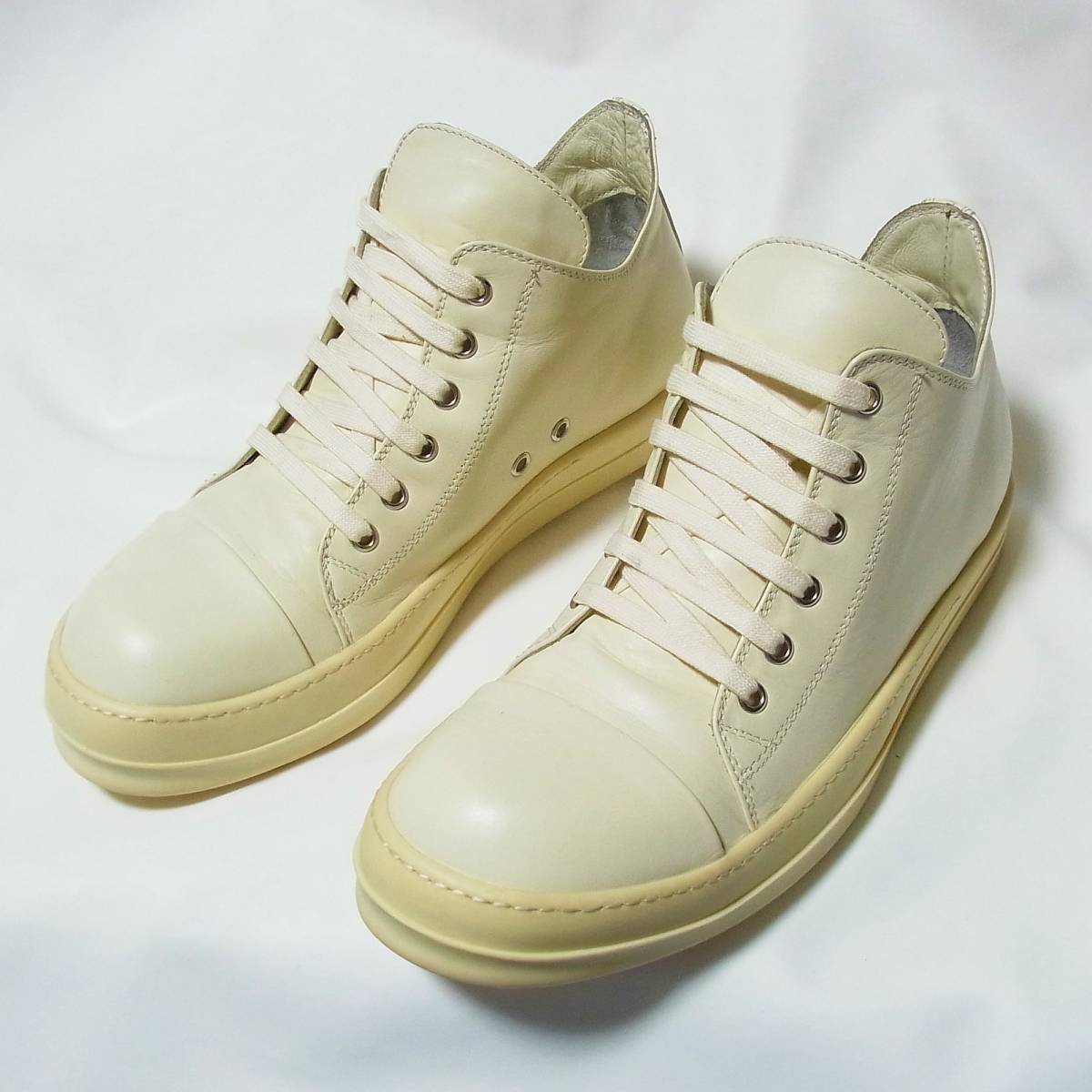 洗浄済 Rick Owens リックオウエンス クリーム色レザー スニーカー 42