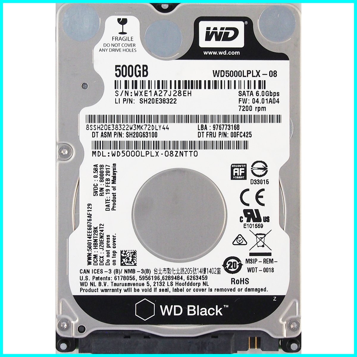 Western Digital WD5000LPLX-08ZNTT0 2.5インチ 7mm SATA600 500GB 1391回 14038時間_画像1