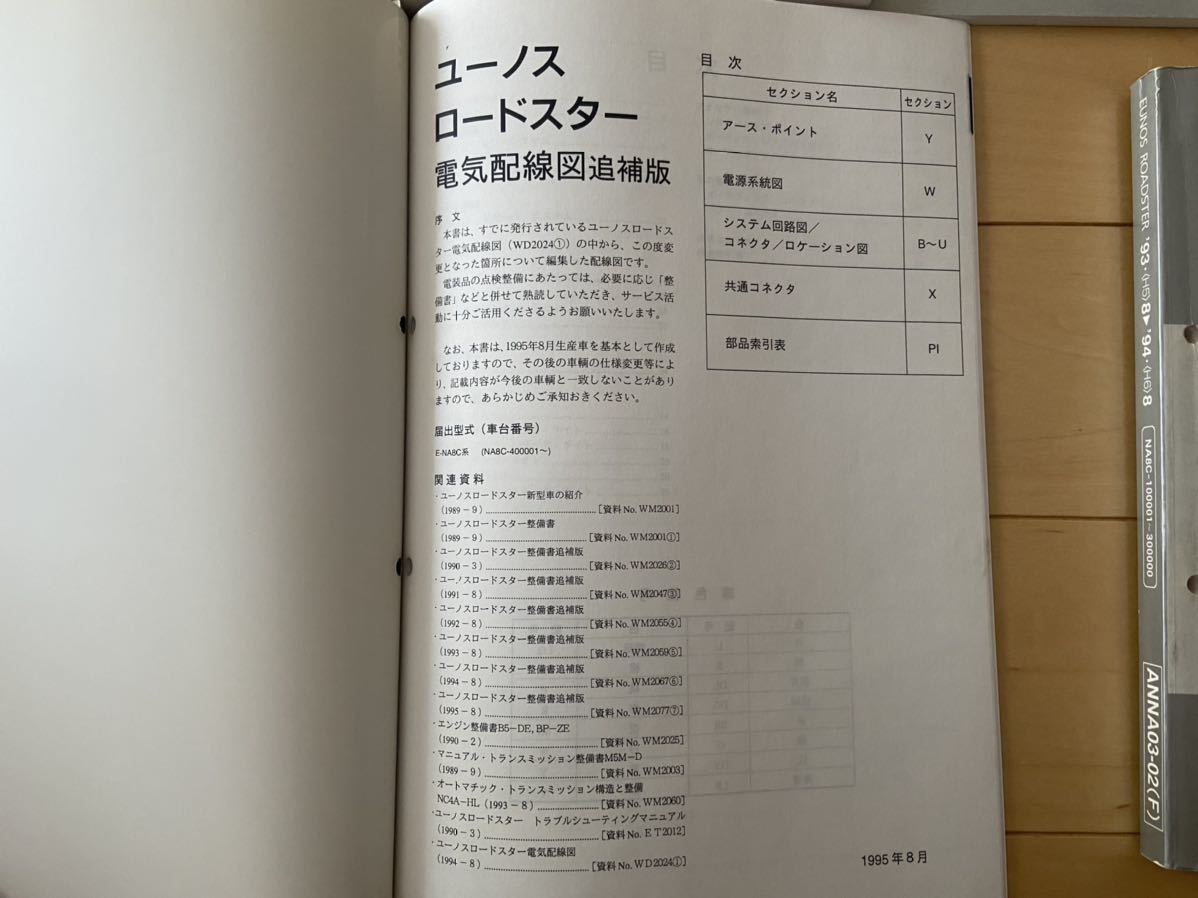 希少】ユーノスロードスター 整備書 電気配線図 パーツカタログ 追補版