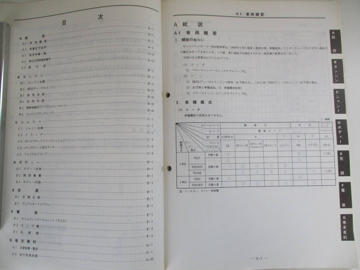 12か4621　日産 キャラバン ホーミー E24型系 新型車解説書(追補版Ⅸ)☆1996年　縁ヤケ、角折れ有_画像2