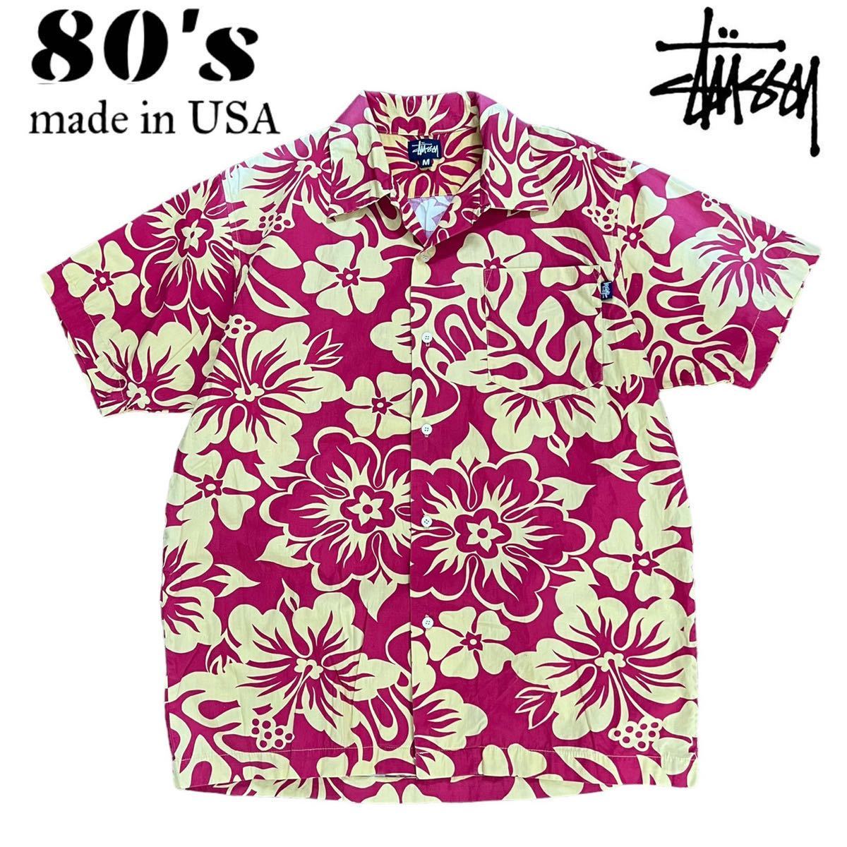 国内初の直営店 80's 90'sUSA製【stussy】コットン 開襟アロハシャツ