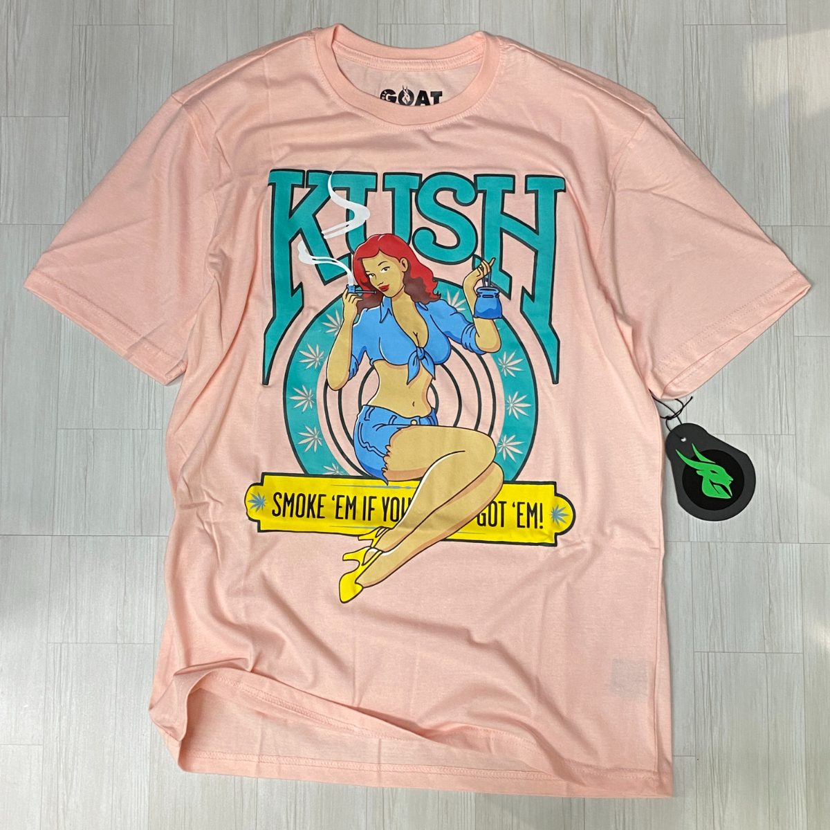 USA正規品 【S】 GOAT Solo ゴートソロ KUSH クッシュ グラフィック 半袖 Tシャツ ピンク ストリート オーバーサイズ ロサンゼルス (GT5)