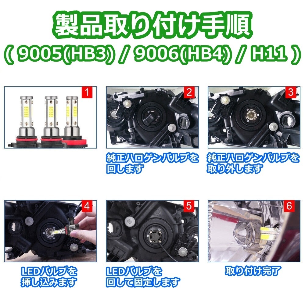 フォグランプバルブ ハリアー 30系 トヨタ 4面 LED 9006(HB4) 6000K 30000lm SPEVERT製_画像10