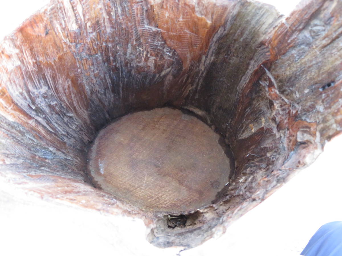 【即日発送】チーク　木製　くり抜き　傘立て　アンブレラスタンド　手付桶　インテリア　オブジェ　5.4kg_画像3