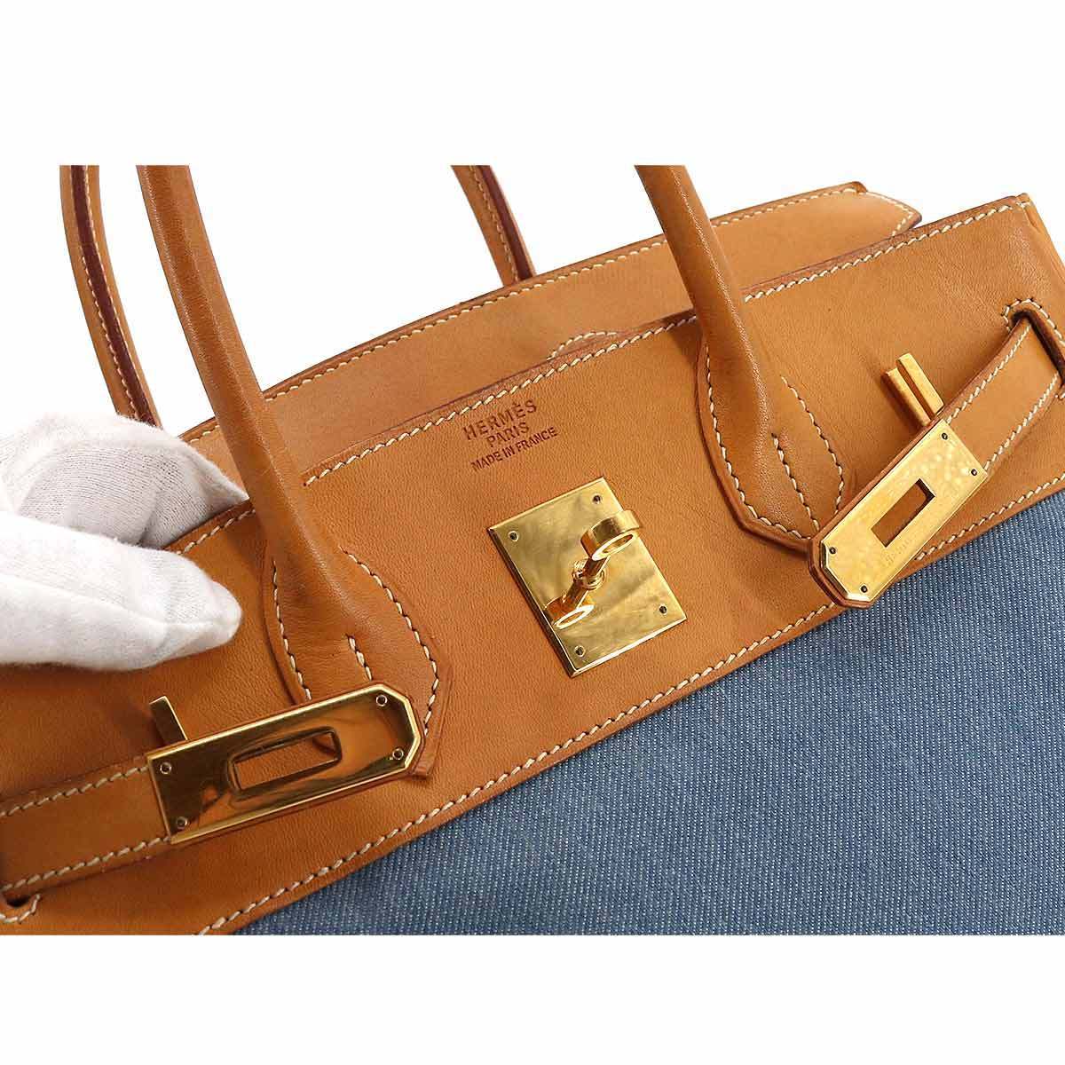 エルメス HERMES バーキン 30 ハンド バッグ トワルジーン レザー ブルー ナチュラル 〇Z刻印 ゴールド 金具 Birkin 30 90159369_画像8