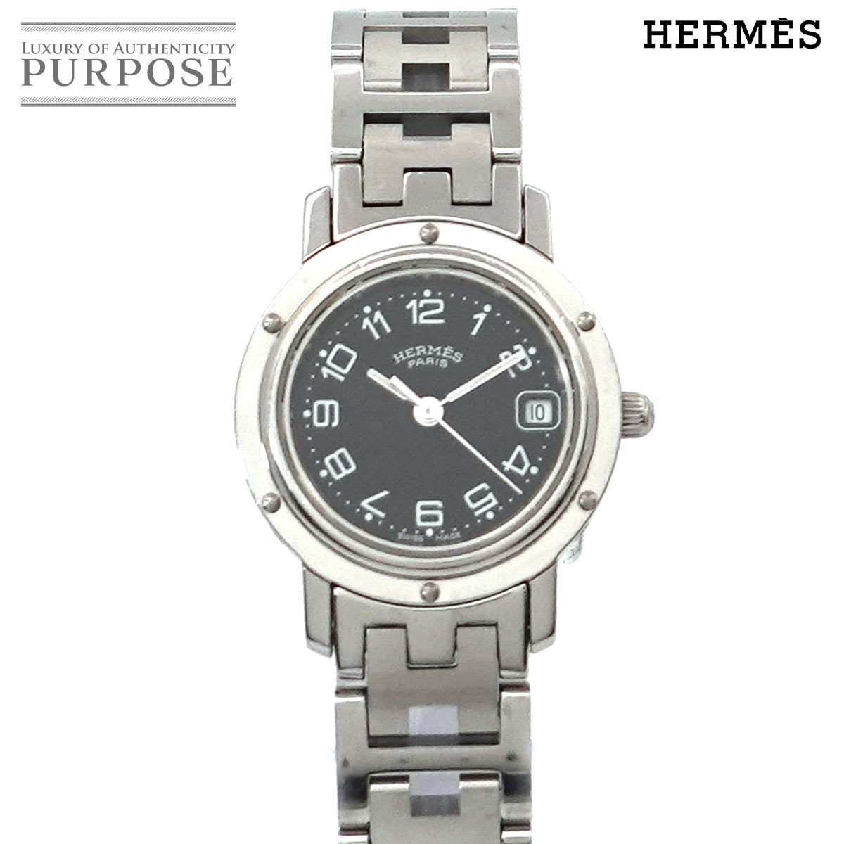 エルメス HERMES クリッパー CL4 210 ヴィンテージ レディース 腕時計 デイト ブラック 文字盤 クォーツ ウォッチ