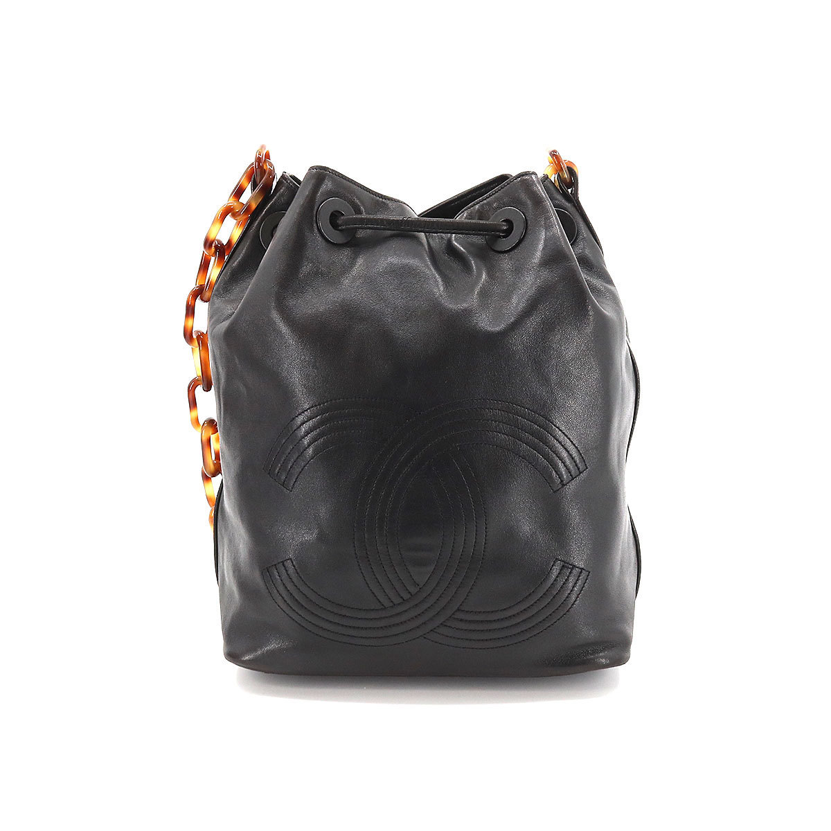 シャネル CHANEL 巾着型 レザー ブラウン ショルダー プラチェーン
