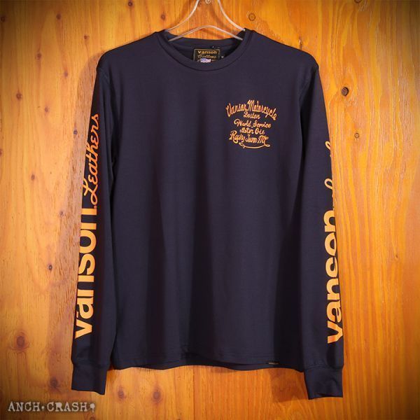 VANSON ドライ長袖Tシャツ ACVL-902 ネイビー【Lサイズ】バンソン 当店別注 吸汗速乾 抗菌防臭 UVカット ハーレー バイカー_画像4