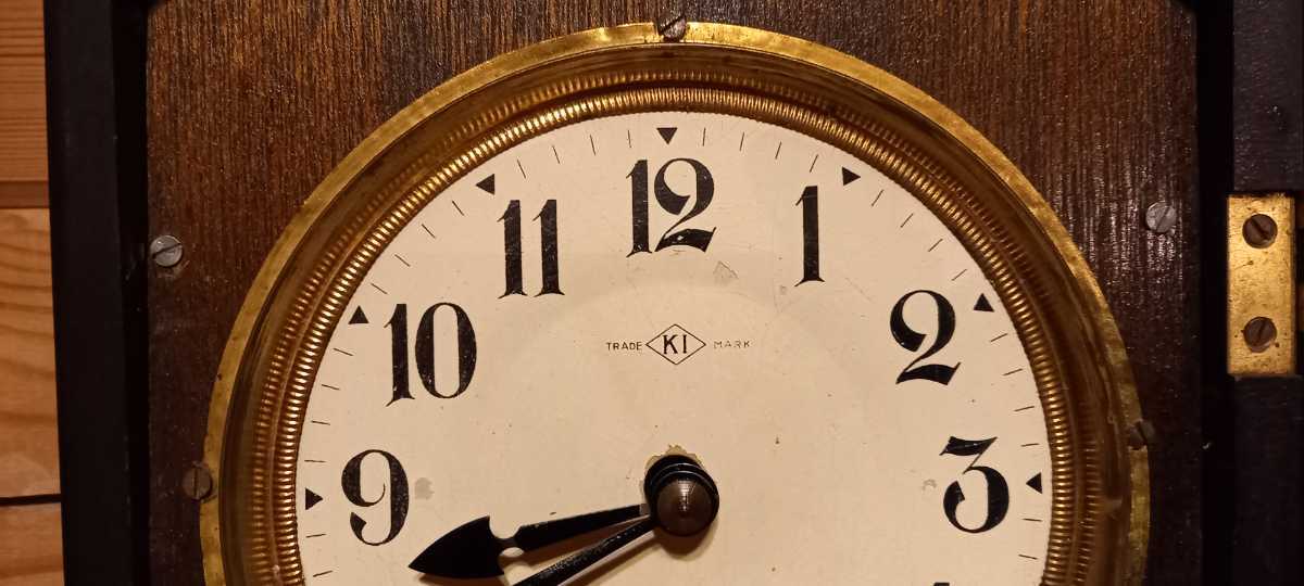 昭和のゼンマイ柱時計、状態良好で好調稼働の掛け時計、前面全体ガラス