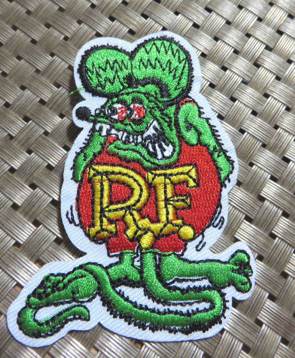 緑赤RF◆新品 ラットフィンク　アメリカ　 Rat Fink　ホットロッドキャラクター刺繍ワッペン（パッチ）USAアメリカ アニキャラ ◇◎激シブ