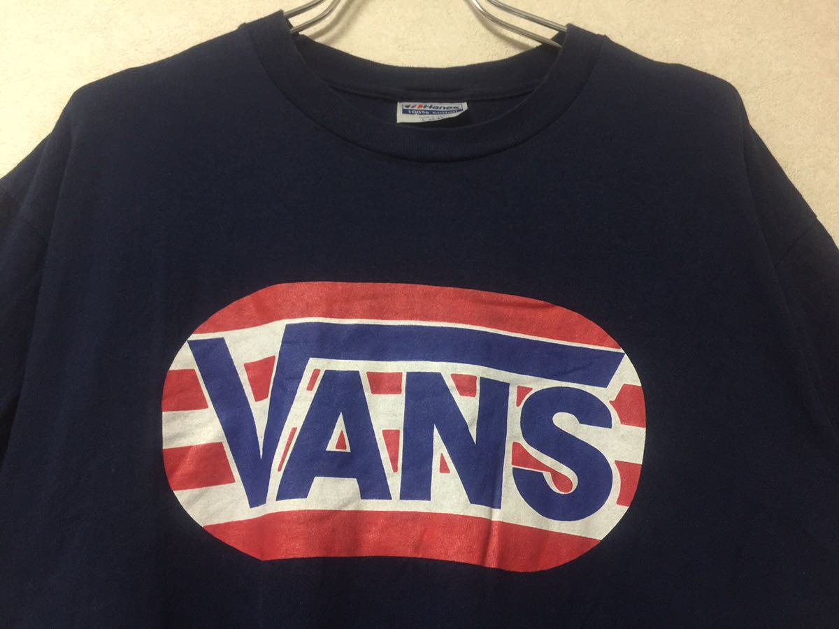 80s 90s USA製 VANS ヴァンズ ヴィンテージ ロゴプリント Tシャツ L HANES OLD 星条旗柄 skate thrasher powell santacruz バンズ 90年代