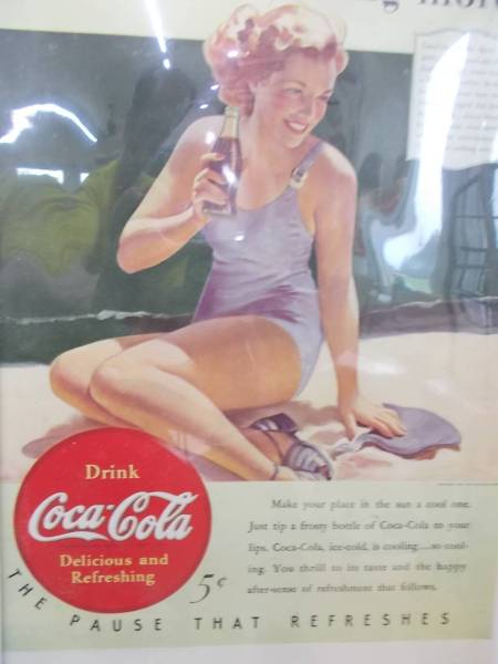 超レア！１９４０年代激レア！ヴィンテージ「本物」コカ・コーラ額付き広告・激安！