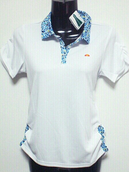 エレッセ ゲームシャツ 半袖 ポロ ホワイト×ブルーモザイク S 新品 UV DRY_画像2