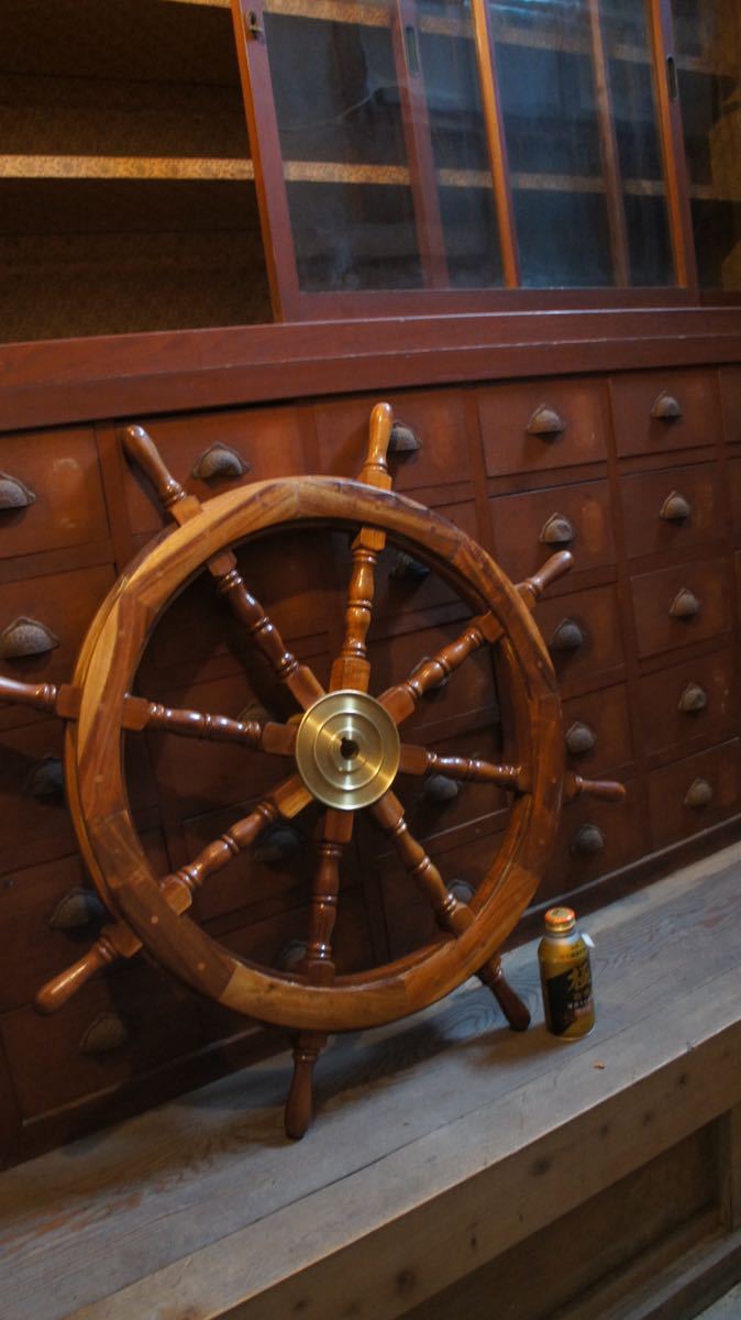 直径約90cm 操舵輪 木製 船 船の舵 古道具 昭和レトロ ③