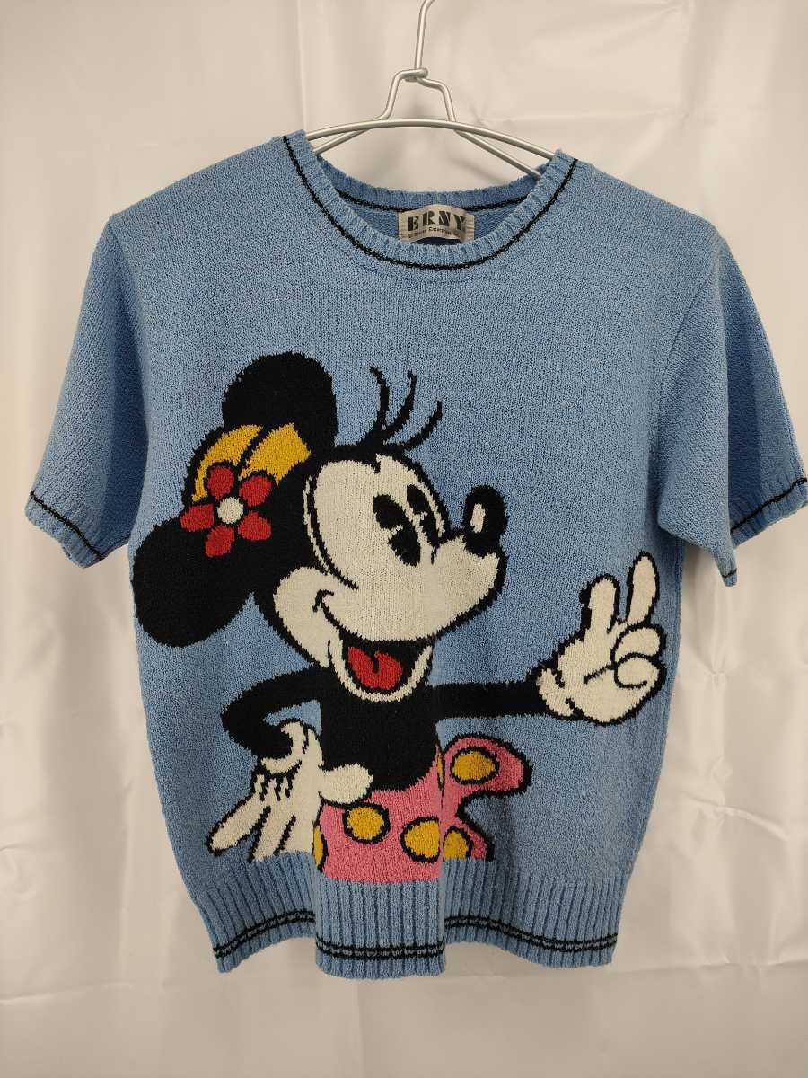 ERNY WaltDisney 　ミニーマウス　半袖ニット　レディース　サイズＭ　水色　ディズニー　mkw鳳55 東京発送_画像1