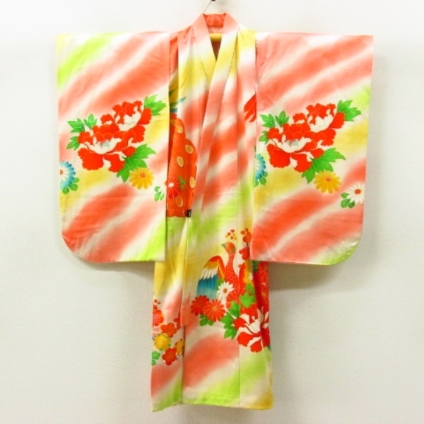 * kimono 10* 1 jpy silk child kimono The Seven-Five-Three Festival for girl 3 -years old for gold piece embroidery ...... gradation . length 98cm.41cm [ including in a package possible ] **