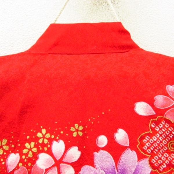 * kimono 10* 1 jpy silk child kimono production put on for girl embroidery Sakura .. underskirt set . length 99cm.45cm [ including in a package possible ] ***