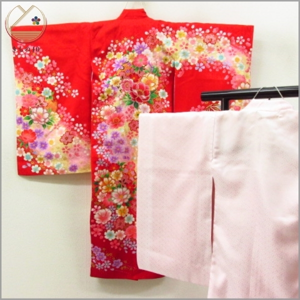 * kimono 10* 1 jpy silk child kimono production put on for girl embroidery Sakura .. underskirt set . length 99cm.45cm [ including in a package possible ] ***