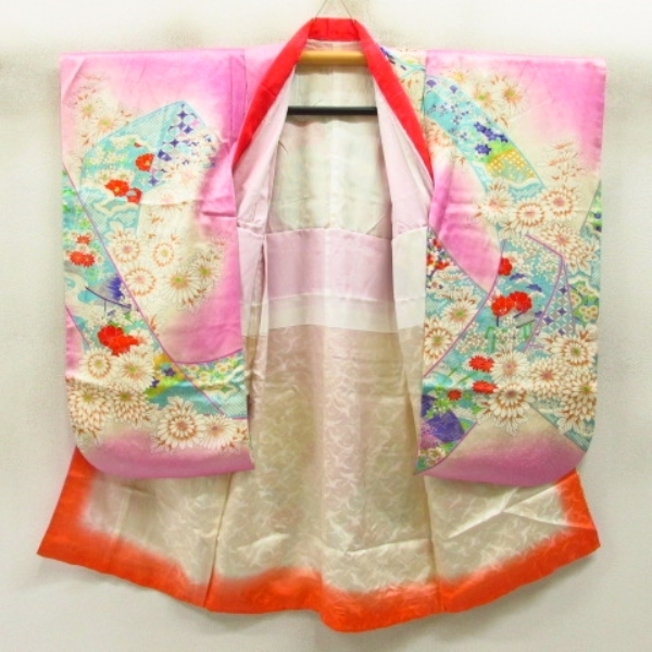 * кимоно 10* 1 иен шелк ребенок кимоно "Семь, пять, три" для девочки 3 лет для золотой пешка вышивка ... ветка слива bokashi . длина 100cm.46cm [ включение в покупку возможно ] **