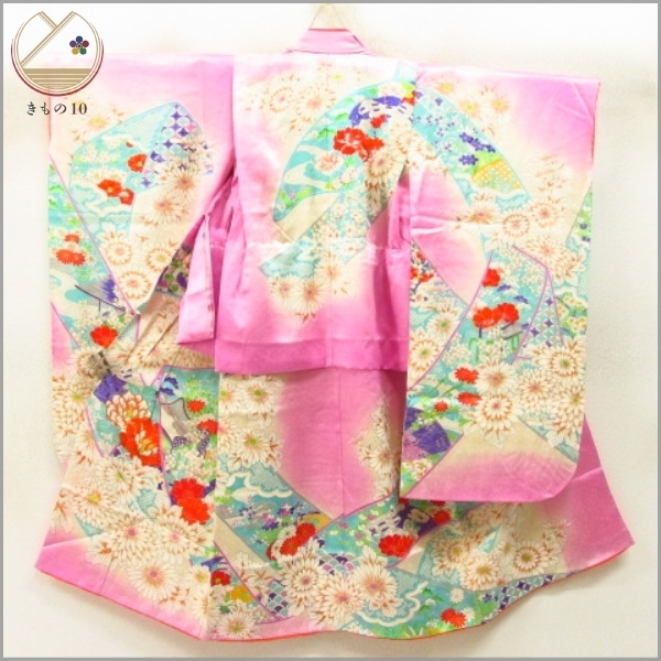 * кимоно 10* 1 иен шелк ребенок кимоно "Семь, пять, три" для девочки 3 лет для золотой пешка вышивка ... ветка слива bokashi . длина 100cm.46cm [ включение в покупку возможно ] **