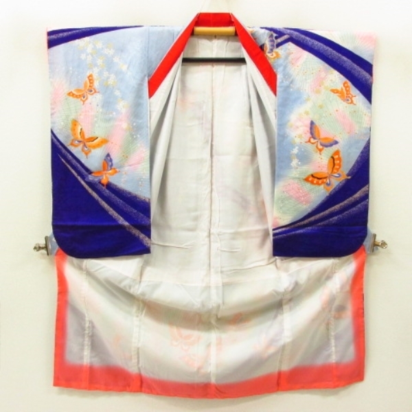 * кимоно 10* 1 иен .. ребенок кимоно "Семь, пять, три" для девочки 7 лет для Mai бабочка ветка сидэ . Sakura . длина 130cm.51cm [ включение в покупку возможно ] **