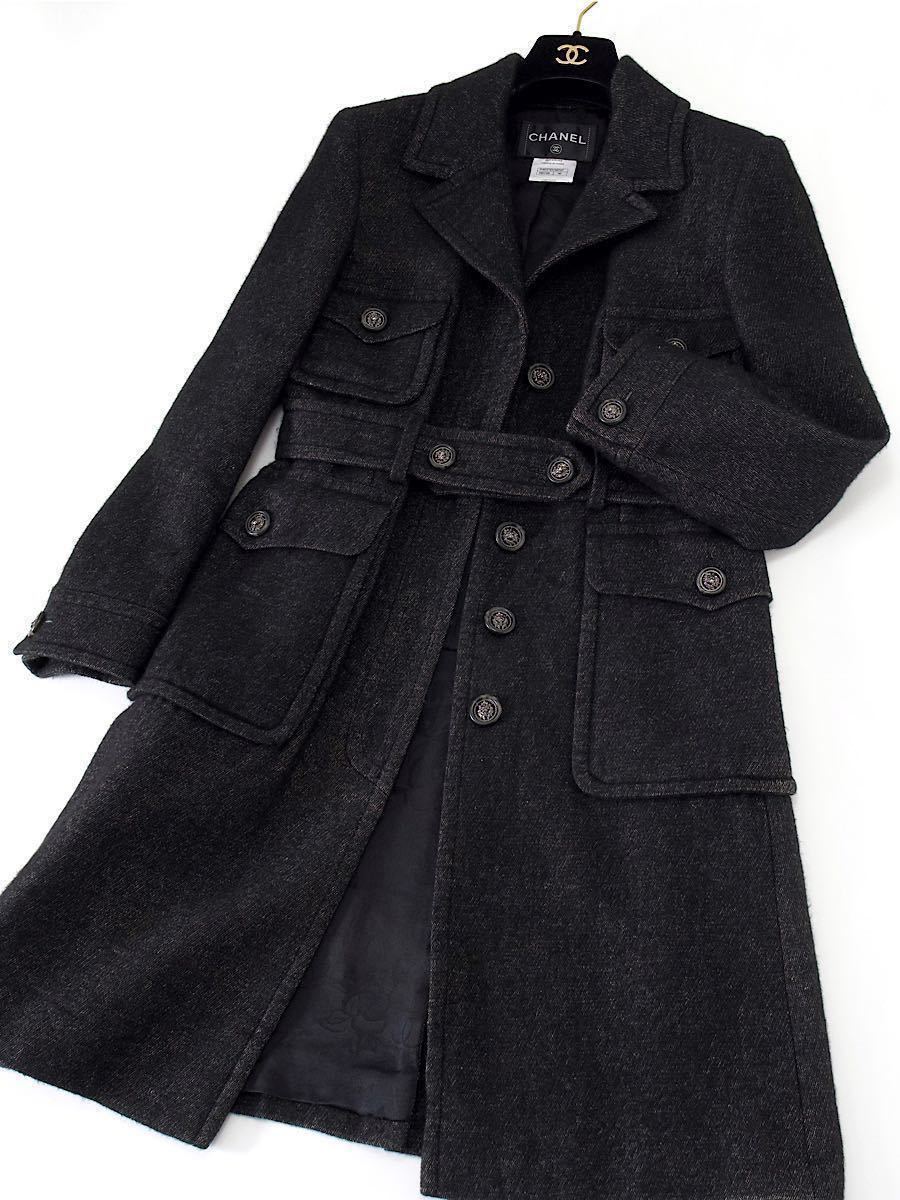 極上品 CHANEL 13B リネンカシミアツイード コートジャケット 36