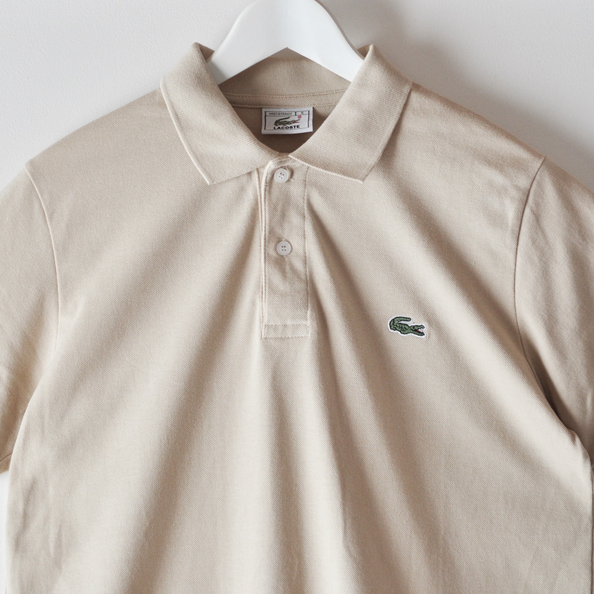 ほぼ未使用 80s LACOSTE ラコステ ポロシャツ サンド ベージュ 5 フランス製 半袖 / ヴィンテージ フララコ フレンチラコステ_画像3