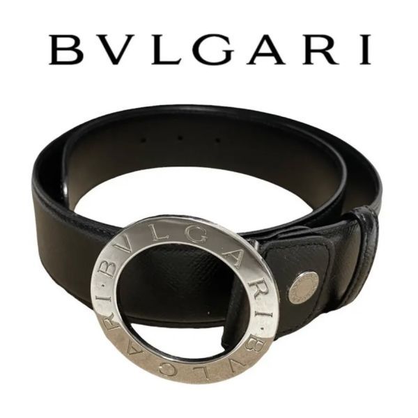 BVLGARI ブルガリ ベルト サークルロゴ ロゴの型押し レザー シルバー 