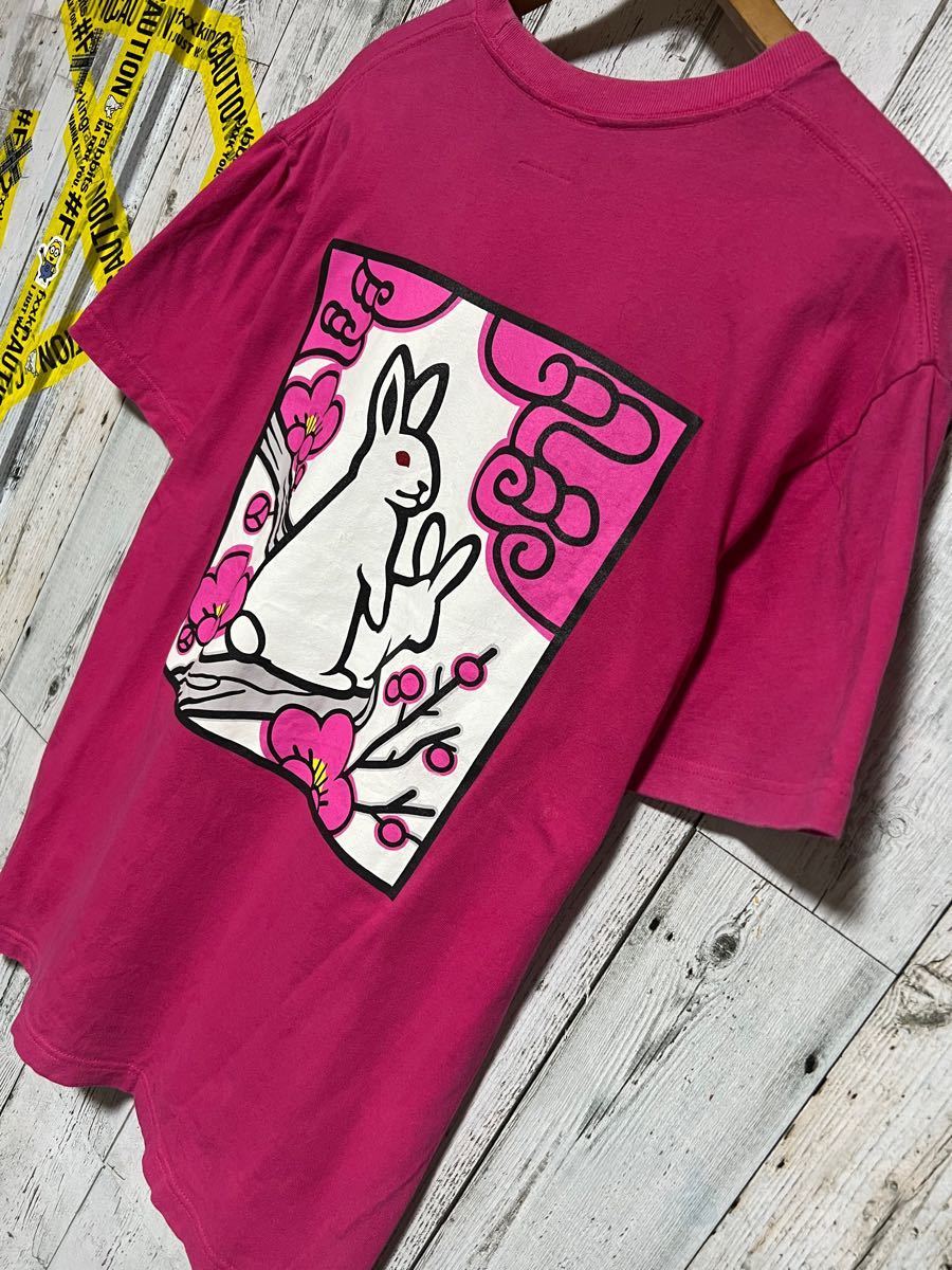 極限定花札 FR2 梅 Tシャツ 濃厚桃色 オーバーシルエット刺繍 BOXロゴ