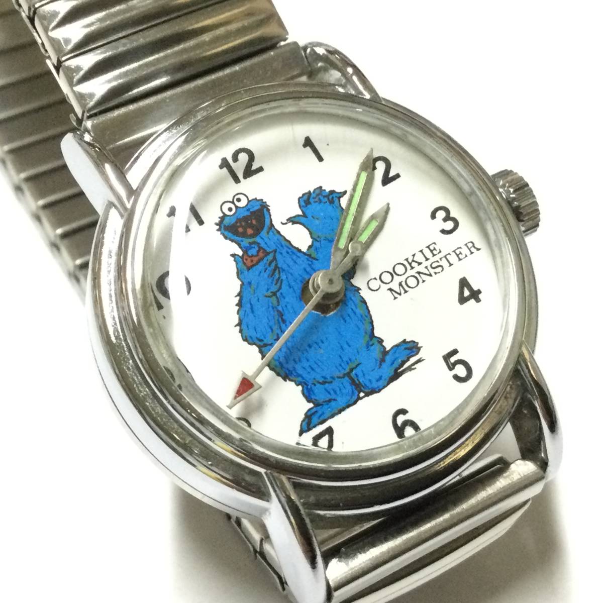 [ retro * rare Vintage ] hand winding Sesame Street Cookie Monster wristwatch 