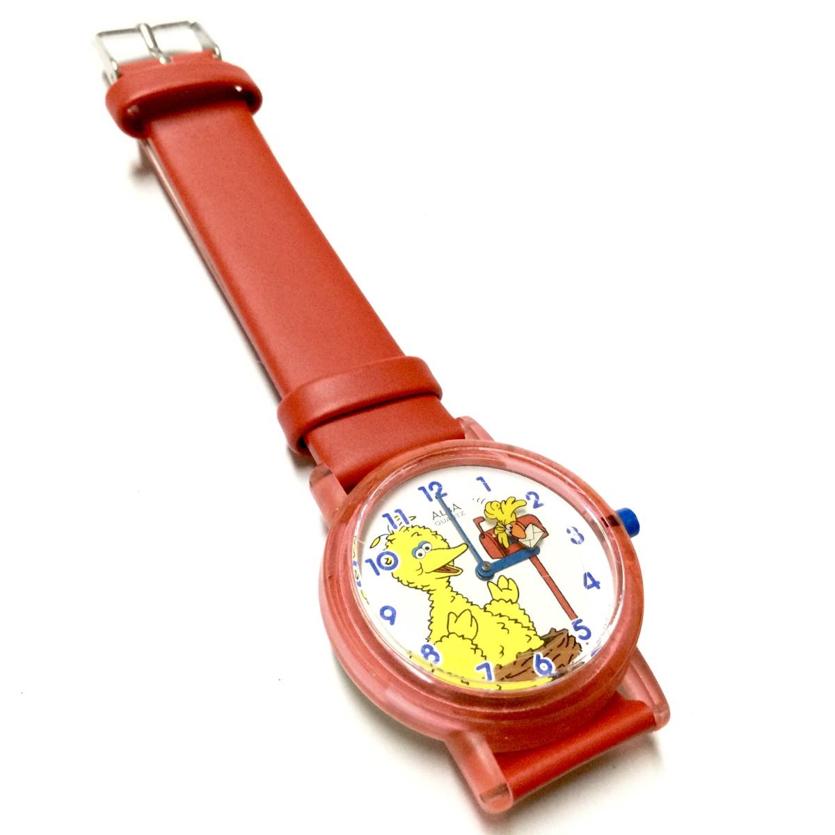 [ retro rare, battery & belt new goods replaced ]ALBA Sesame Street Big Bird wristwatch 