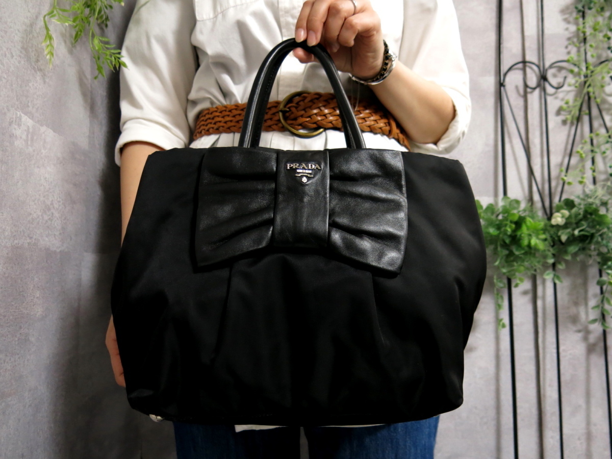 ○超美品○PRADA プラダ○チェック柄○ポコノ ナイロン カーフ レザー