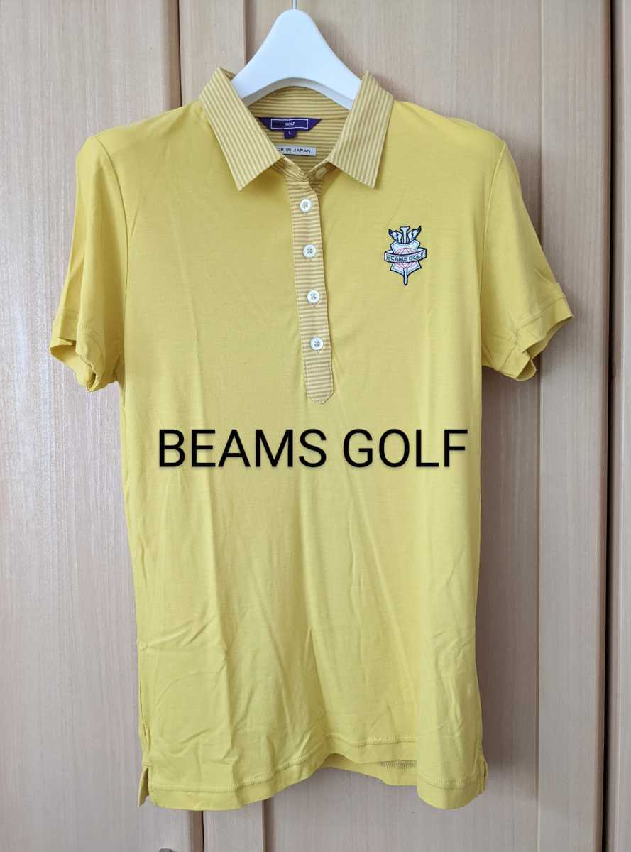 BEAMS GOLF レディースL ビームスゴルフ ブランドロゴマーク刺繍半袖 レーヨン ポロシャツ 日本製 正規品 送料無料_画像1