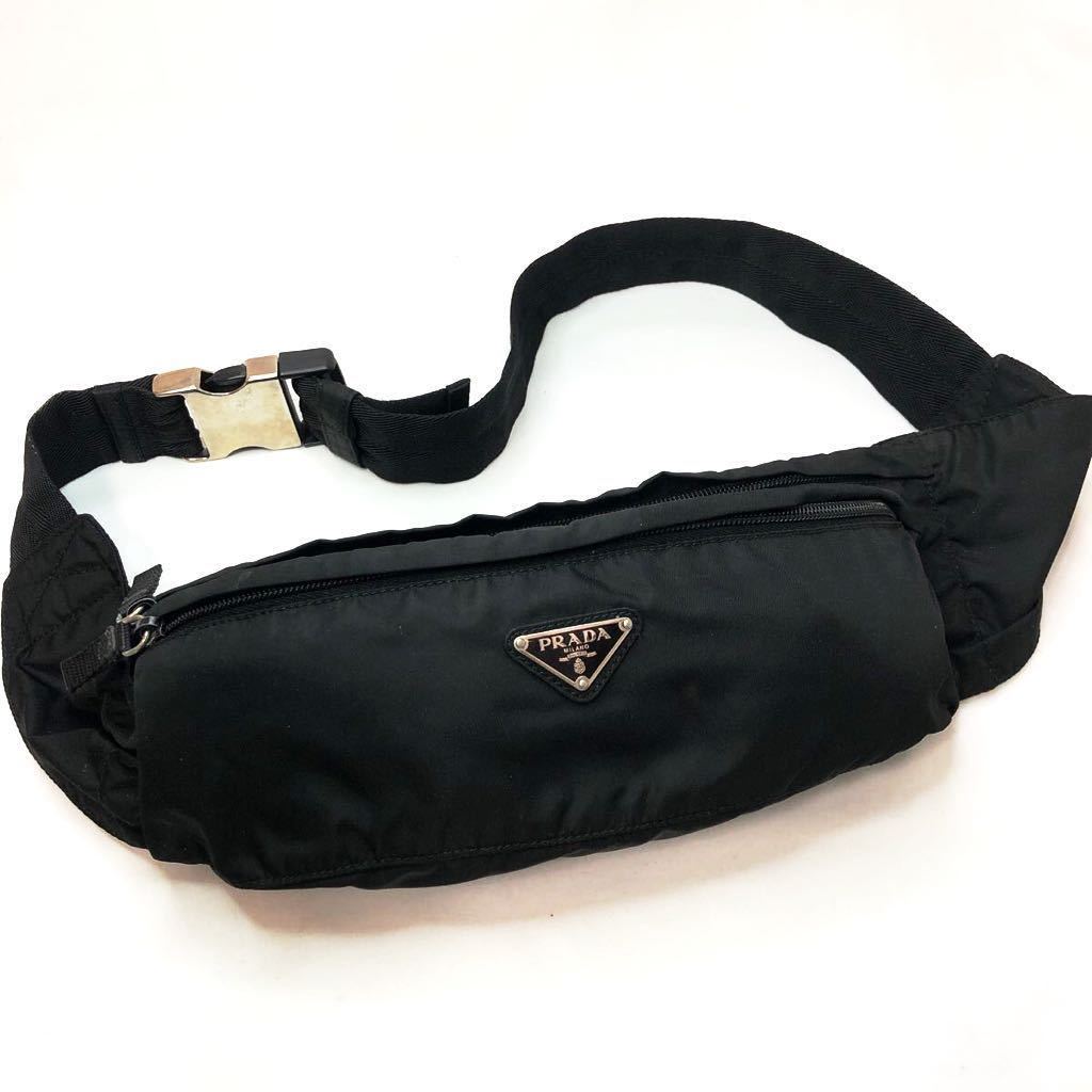 1円 美品 PRADA プラダ ナイロン 三角ロゴ ウエストバッグ ボディ