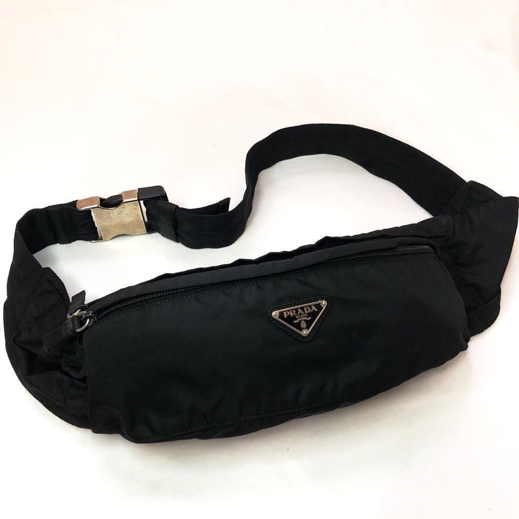 1円 美品 PRADA プラダ ナイロン 三角ロゴ ウエストバッグ ボディ