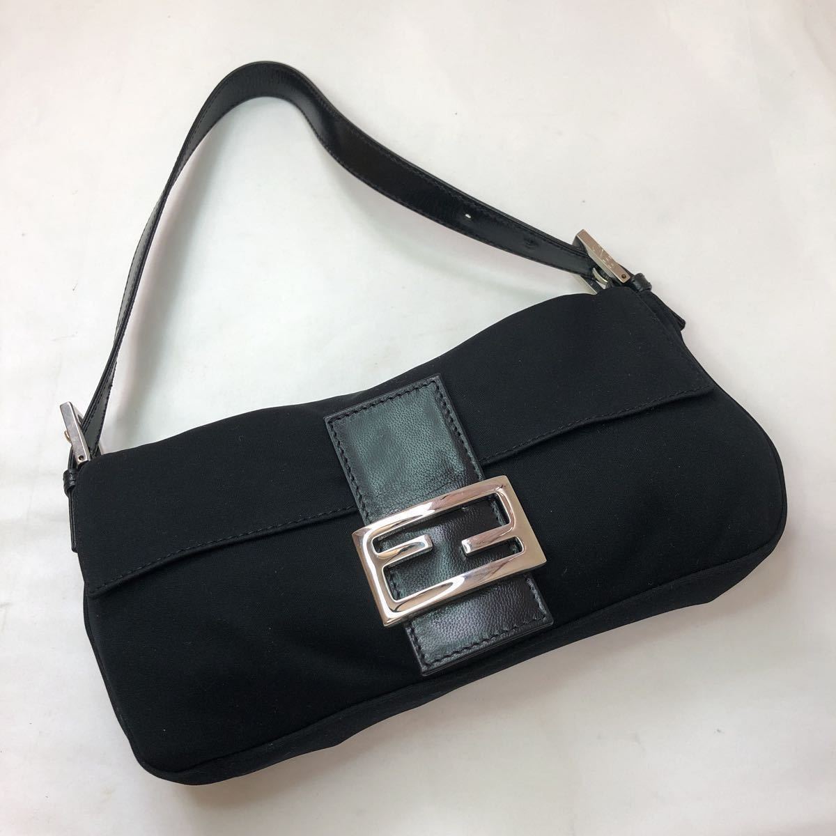 1円 〜 美品 FENDI フェンディ コットン マンマバケット ハンドバッグ トートバッグ ヴィンテージ バッグ 1スタ ブラック 黒 5_画像1