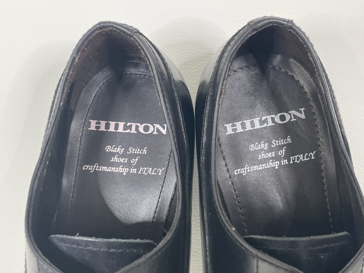 送料込 イタリア製 HILTON ヒルトン 25cm 相当 EU40 ストレートチップ 内羽根式 ブラック 黒 本革 革靴 ビジネスシューズ 冠婚葬祭 メンズ