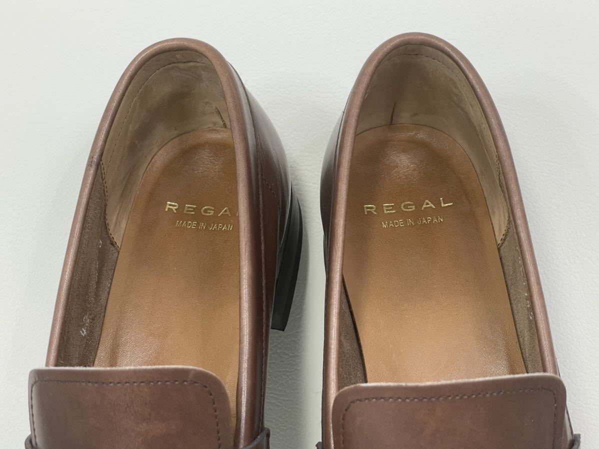 即決 日本製 REGAL リーガル コインローファー ローファー メンズ 24cm B ブラウン 茶 革靴 本革 ハーフサドル カジュアル ビジネス  通勤