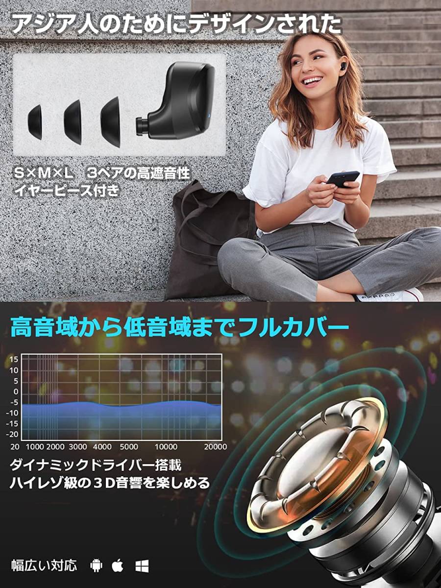 Bluetooth イヤホン 重低音 Hi-Fi ワイヤレスイヤホン EDR 自動ペアリング 30時間連続再生 AAC コーデック対応 ブルートゥース イヤホン_画像7