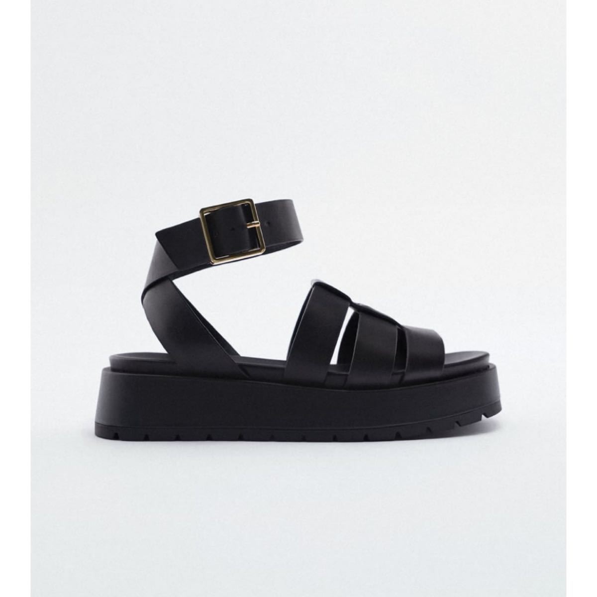 ZARA レザー サンダル グルカサンダル ブラック 24 6cm 38 本革 ZARA レザー サンダル グルカサンダル ブラック 24 6cm 38 本革